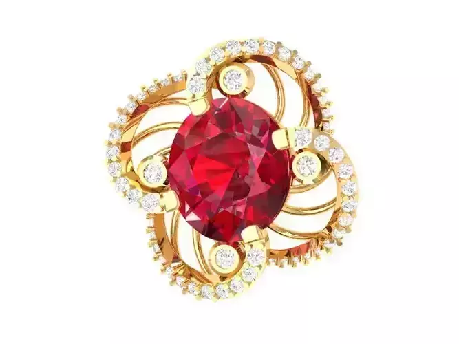 Vintage Floral Ribbon Ruby Diamond Ring for Women 225