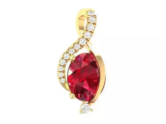Elegant Teardrop Red Gemstone Pendant 3D Model 226