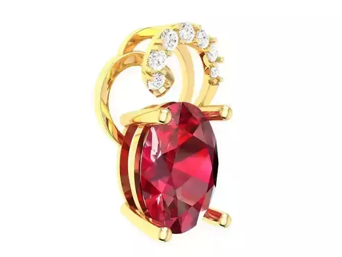 Elegant Oval Gemstone Pendant 3D Model with Diamond Spiral 235