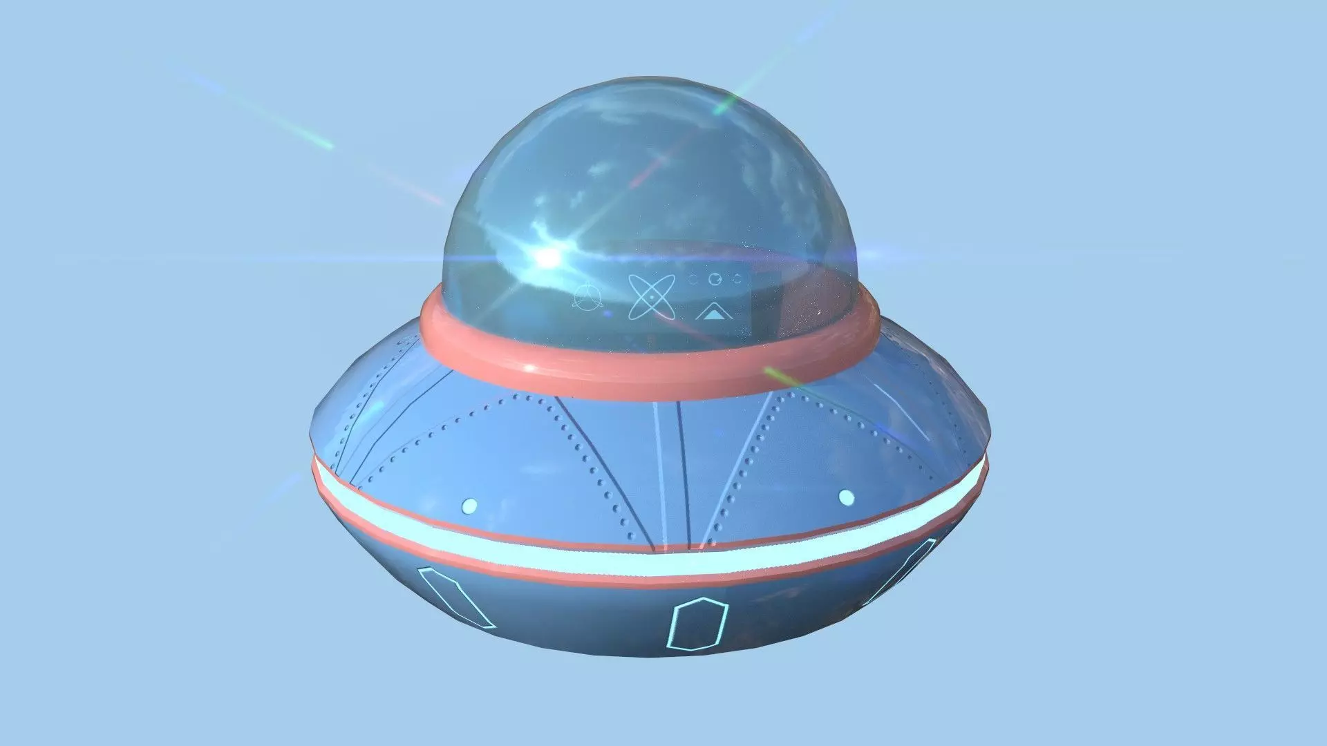 Cartoon UFO A3 - SciFi Flying Saucer - Pink Blue Low-poly 3D model_0