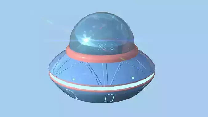 Cartoon UFO A3 - SciFi Flying Saucer - Pink Blue Low-poly 3D model