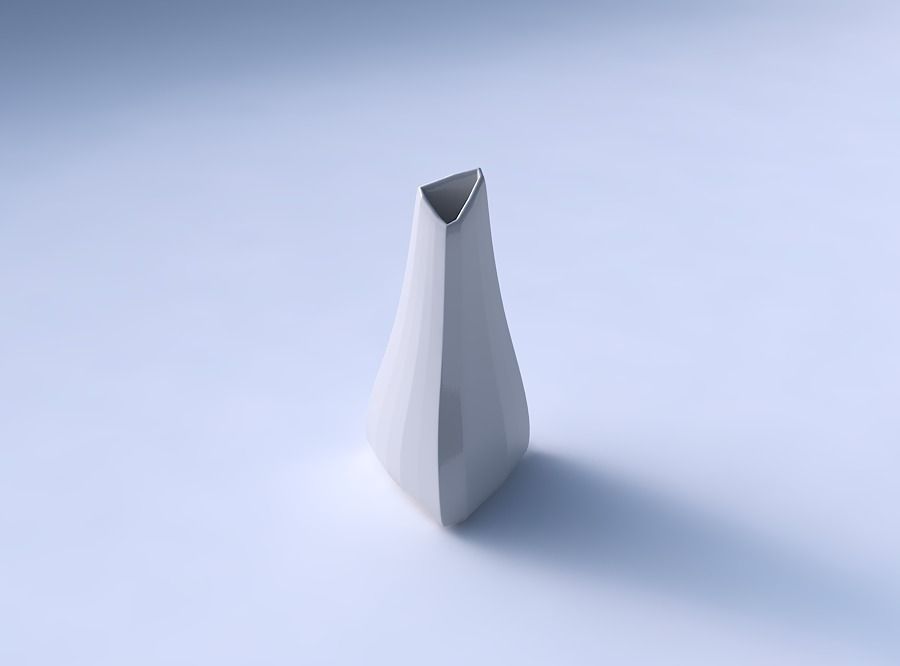 Vase grounded tilted triangle with bands uniform vertical 3D print model_3