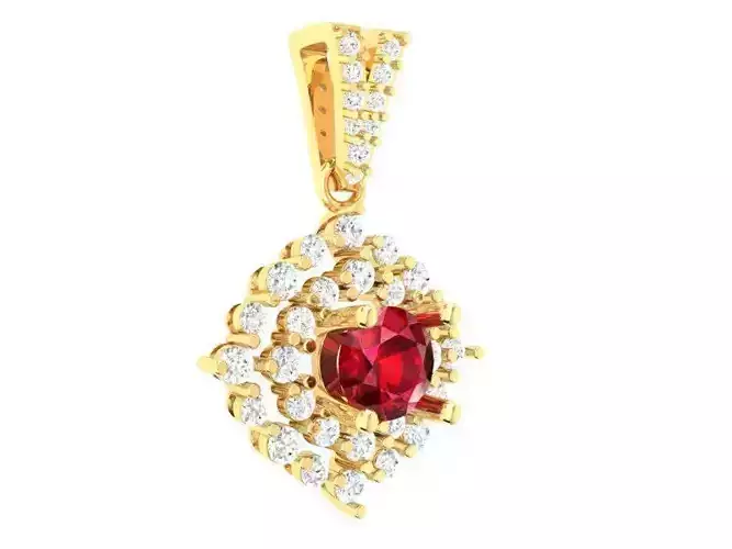 Square Gemstone Pendant with Diamond Halo 3D Model 253