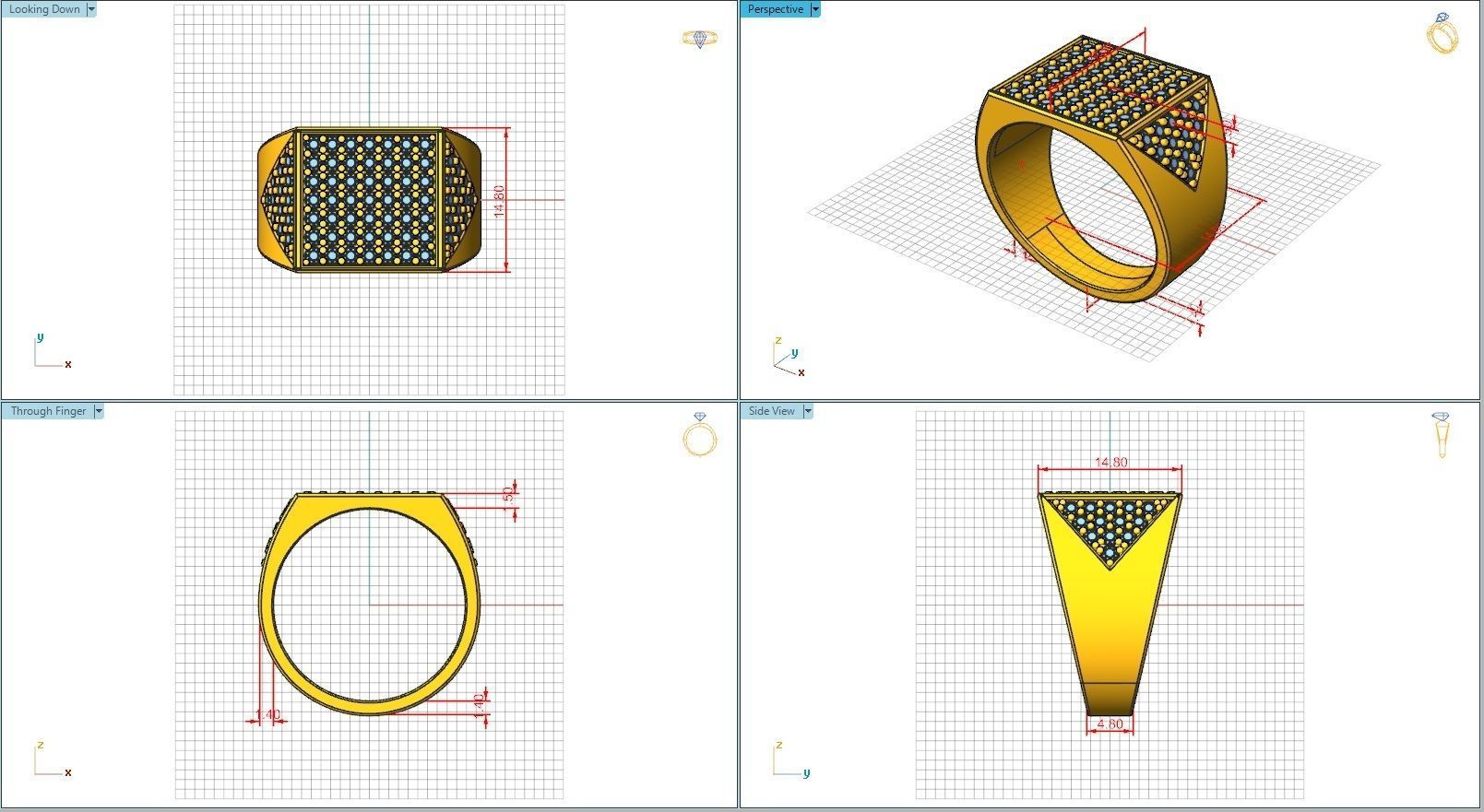 10118 square diamond ring gold 3D print model_5