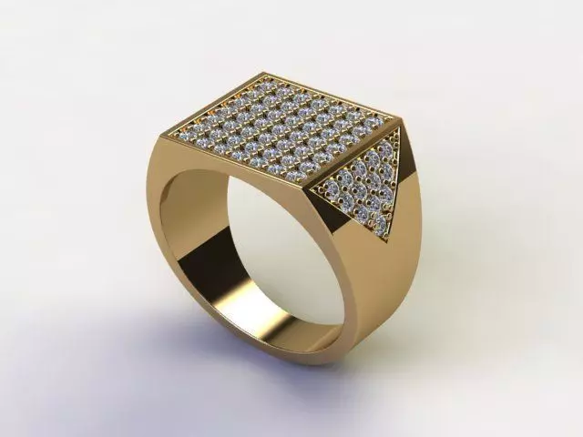 10118 square diamond ring gold 3D print model_0