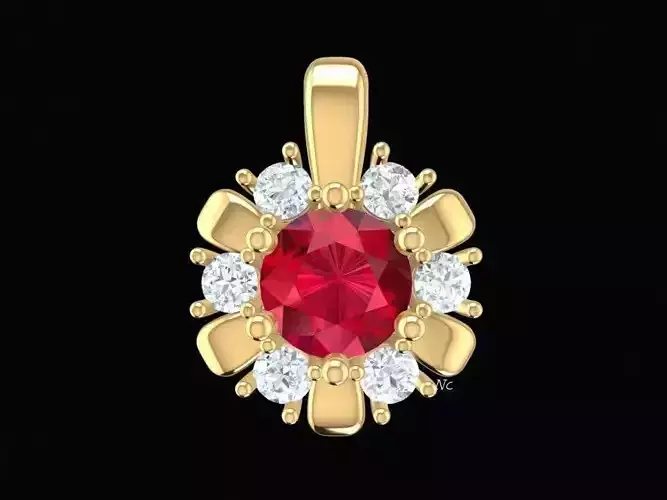 Classic Flower Halo Gemstone Pendant Jewelry 3D Model 256