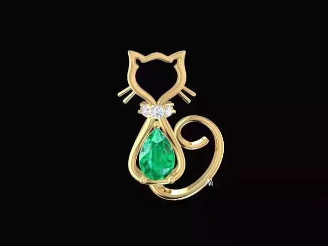 Cute Cat Pendant with Teardrop Gemstone Jewelry 277
