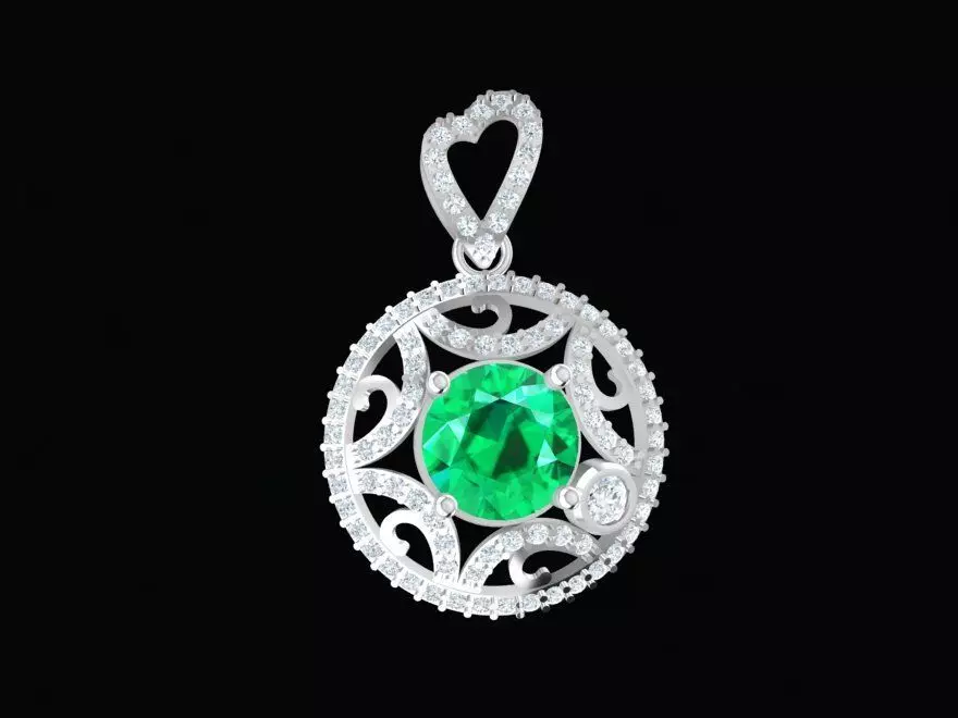 Round Cut Gemstone Halo Pendant 3D Model 283 3D print model_0