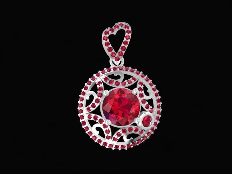Round Cut Gemstone Halo Pendant 3D Model 283 3D print model_2