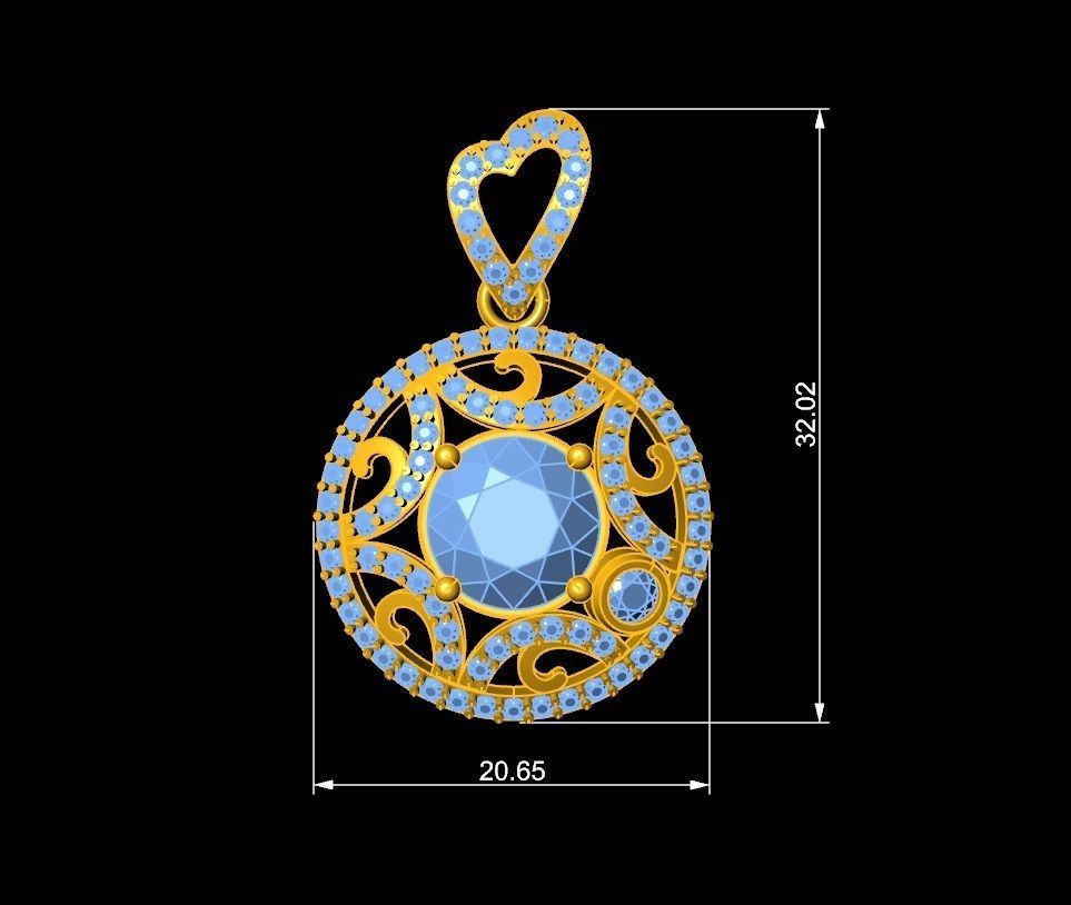 Round Cut Gemstone Halo Pendant 3D Model 283 3D print model_4