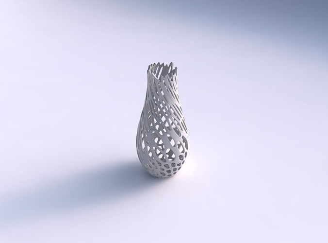 Vase curved with cracked and twisted organic lattice