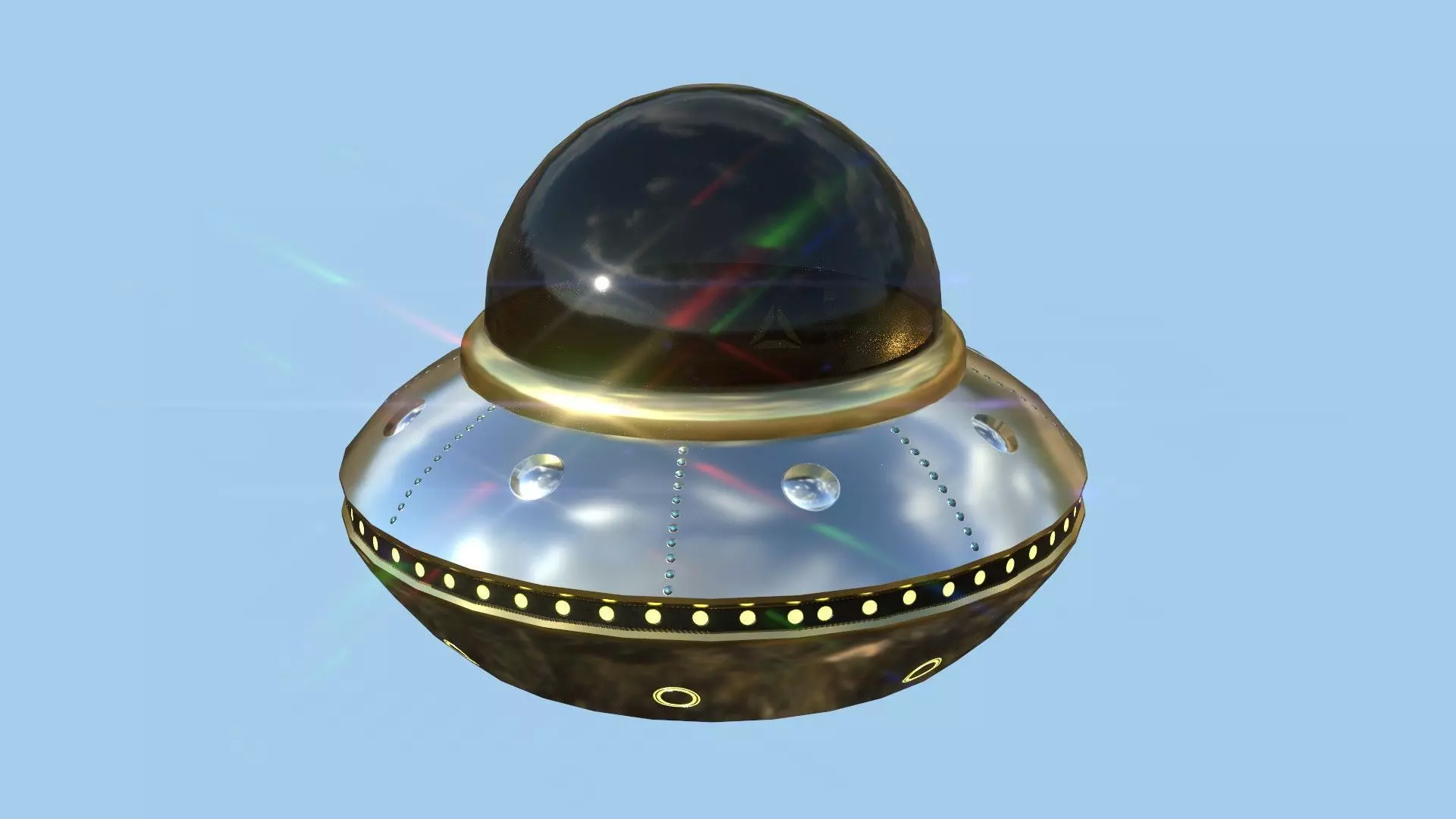 Cartoon UFO A6 - SciFi Flying Saucer - Silver Gold Low-poly 3D model_0