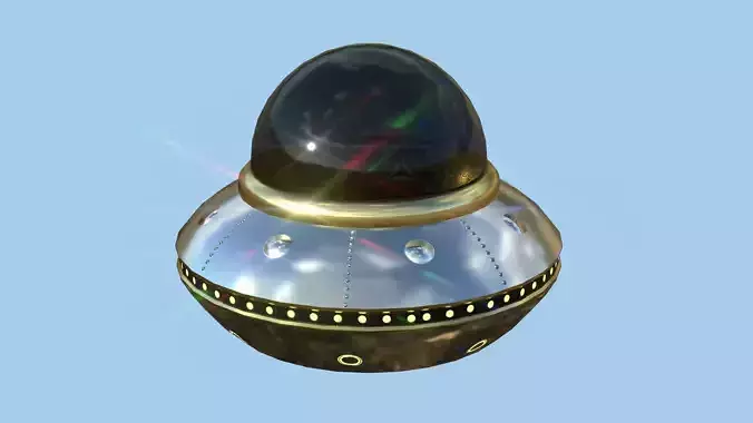 Cartoon UFO A6 - SciFi Flying Saucer - Silver Gold Low-poly 3D model