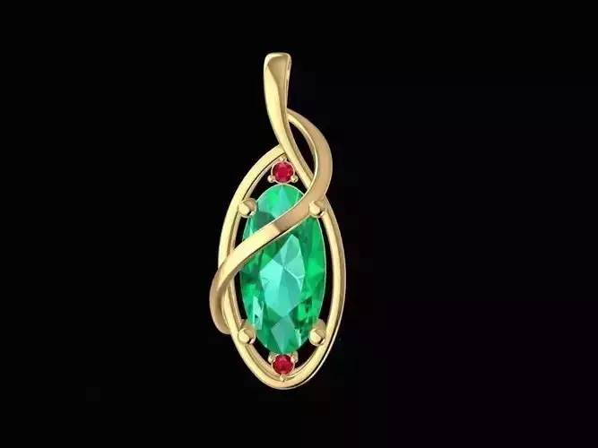 Womens Oval Gemstone Gold Pendant 3D Model  286