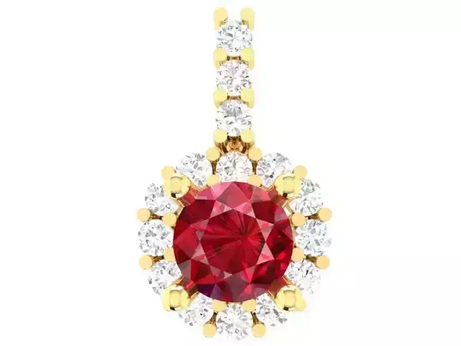 Gold Round Pendant with Gemstone and Diamond Halo 289