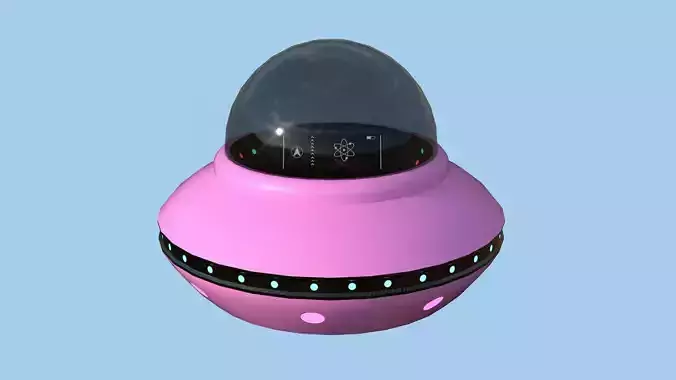 Cartoon UFO A7 - SciFi Flying Saucer - Pink Low-poly 3D model