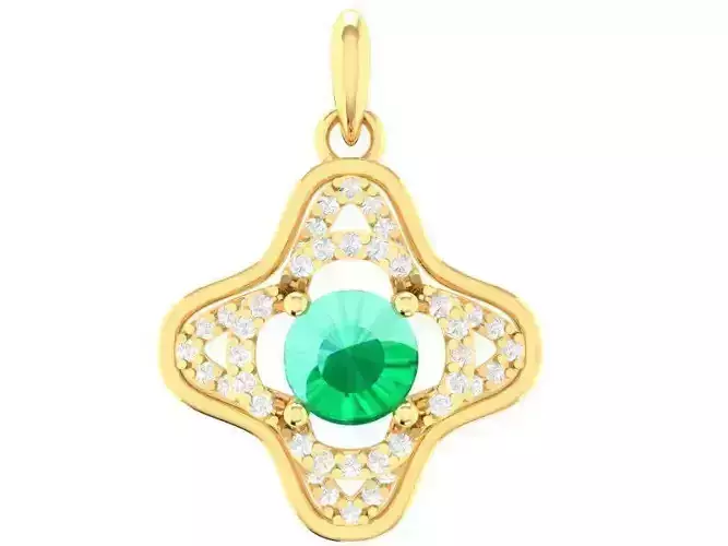 Gold Clover Pendant with Gemstone Center 290