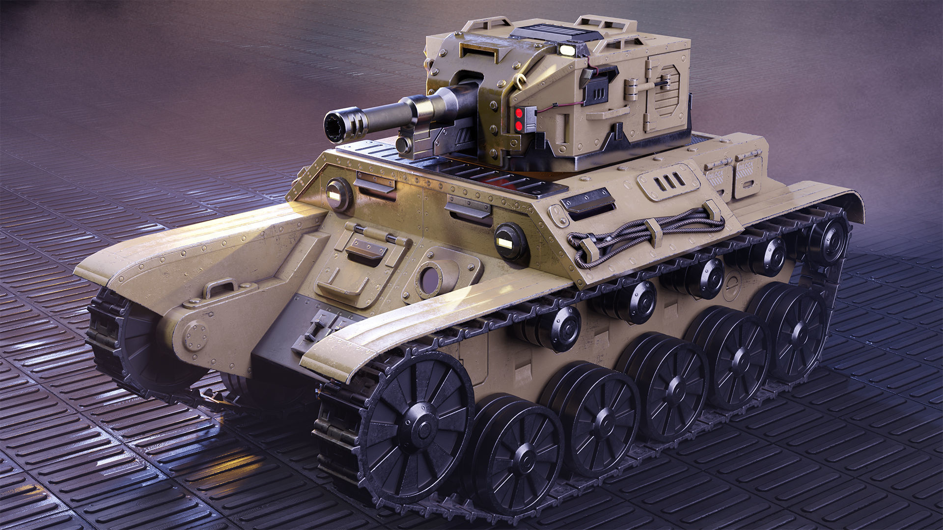 Retro-Futuristic Battle Tank Steel Wanderer Low-poly 3D model_4