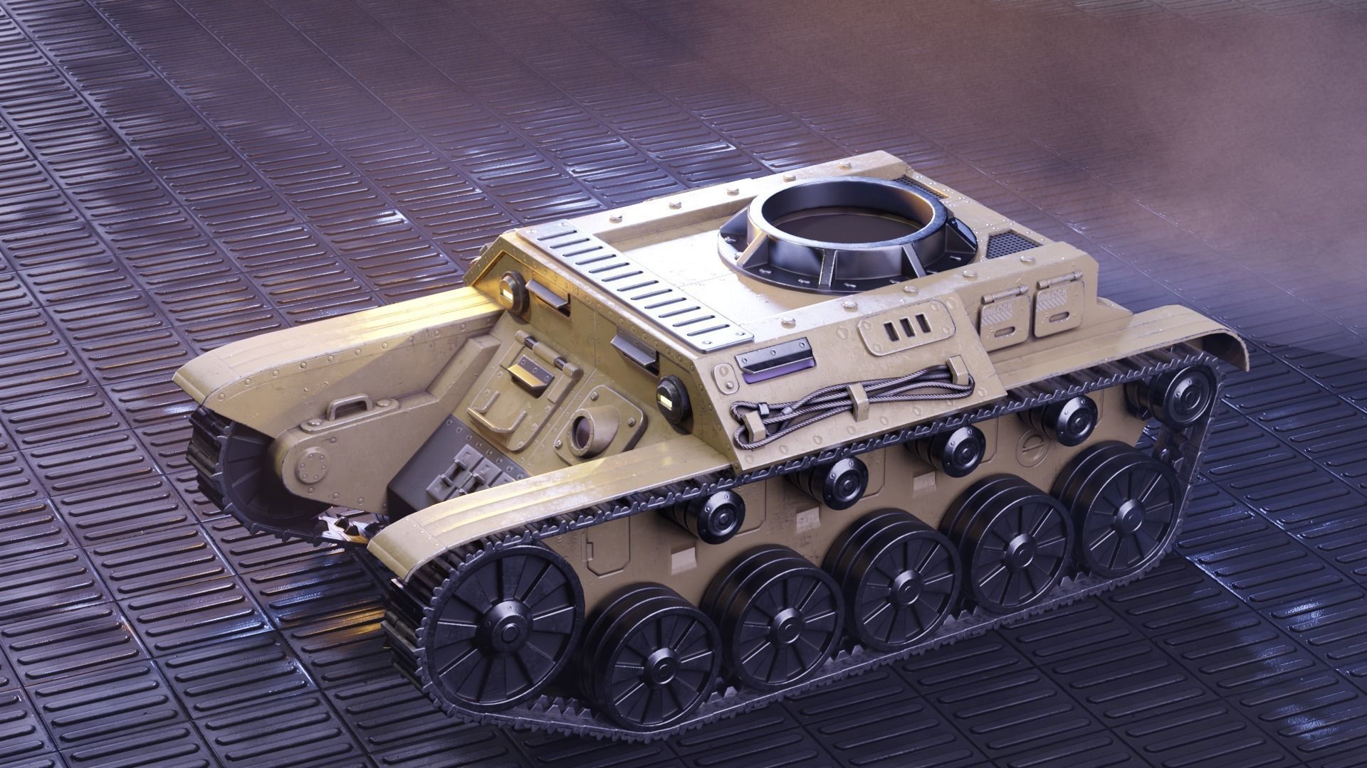 Retro-Futuristic Battle Tank Steel Wanderer Low-poly 3D model_10