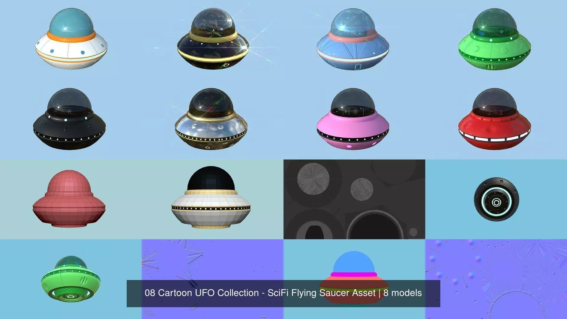 08 Cartoon UFO Collection - SciFi Flying Saucer Asset _1