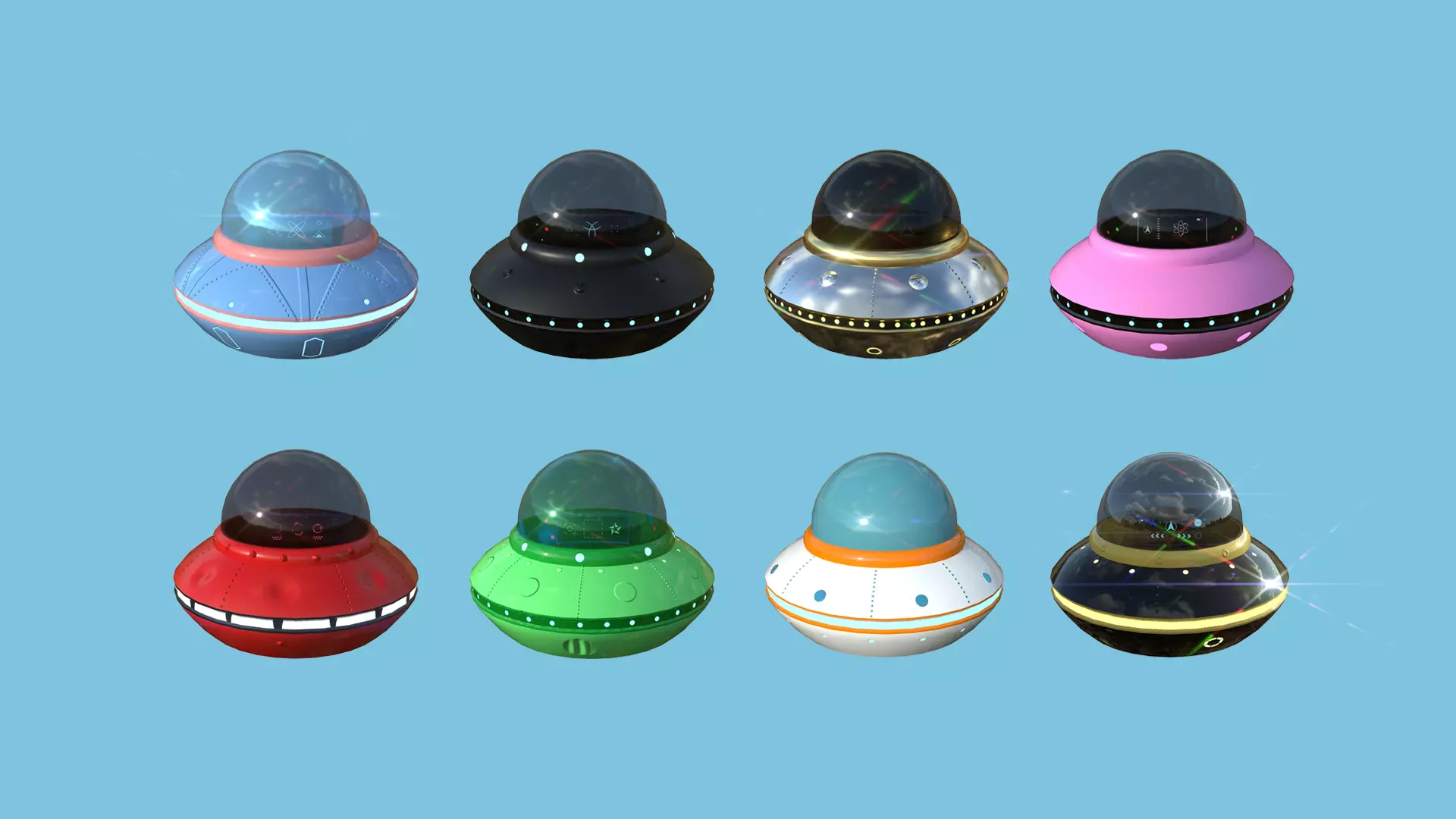 08 Cartoon UFO Collection - SciFi Flying Saucer Asset _0
