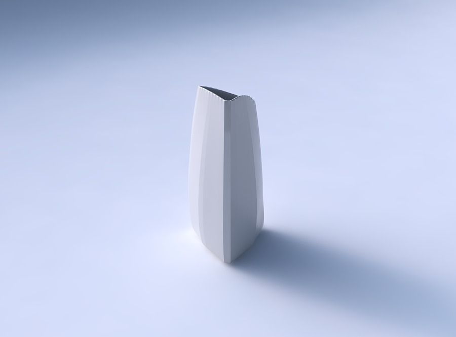 Vase curved tipping triangle with fine bands uniform vertical 3D print model_3