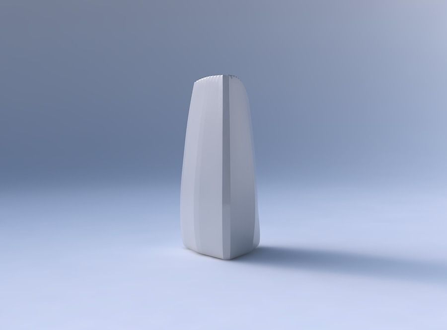Vase curved tipping triangle with fine bands uniform vertical 3D print model_4