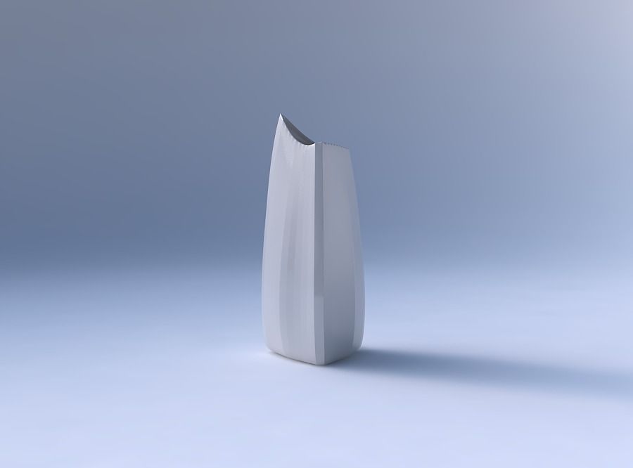Vase curved tipping triangle 2 with fine bands uniform vertical 3D print model_4