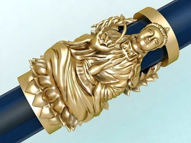 Buddha Guan yin Necklace - Wrap leather cord - Mens Necklace 3D print model