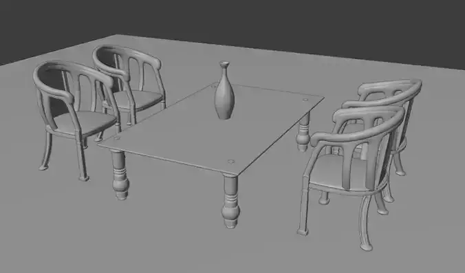 Chairs and Teapoy set 3d