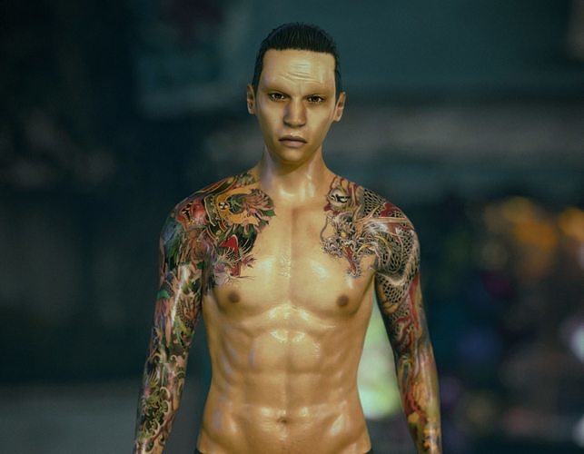 Yakuza man with tattoos and gun Free low-poly 3D model