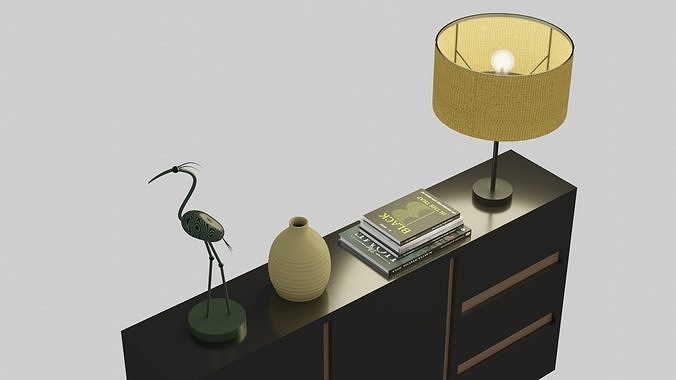 sideboard with two drawers and lamp Low-poly 3D model