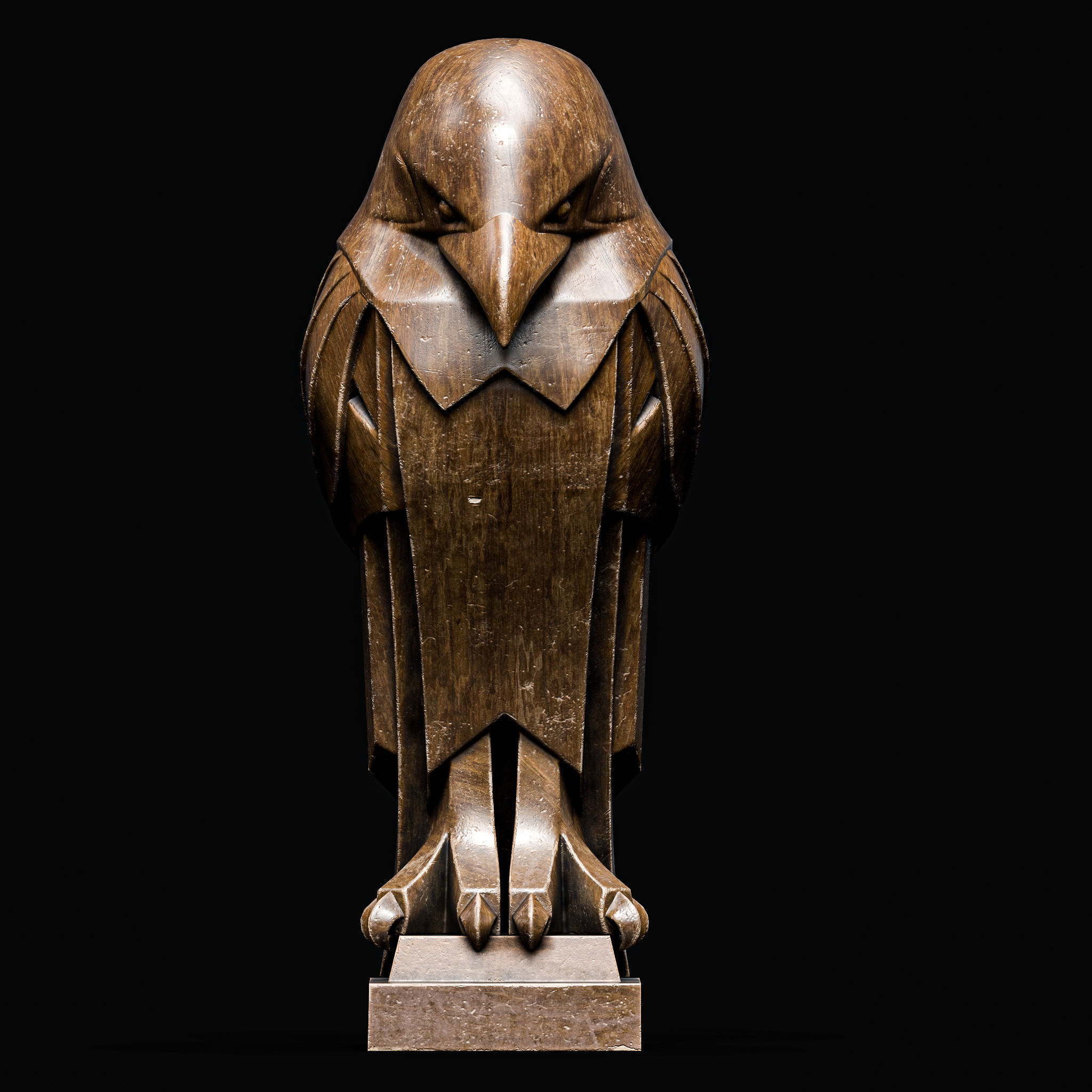 Eagle Bird Statue Sculpture Stylized Art Low-poly 3D model_1
