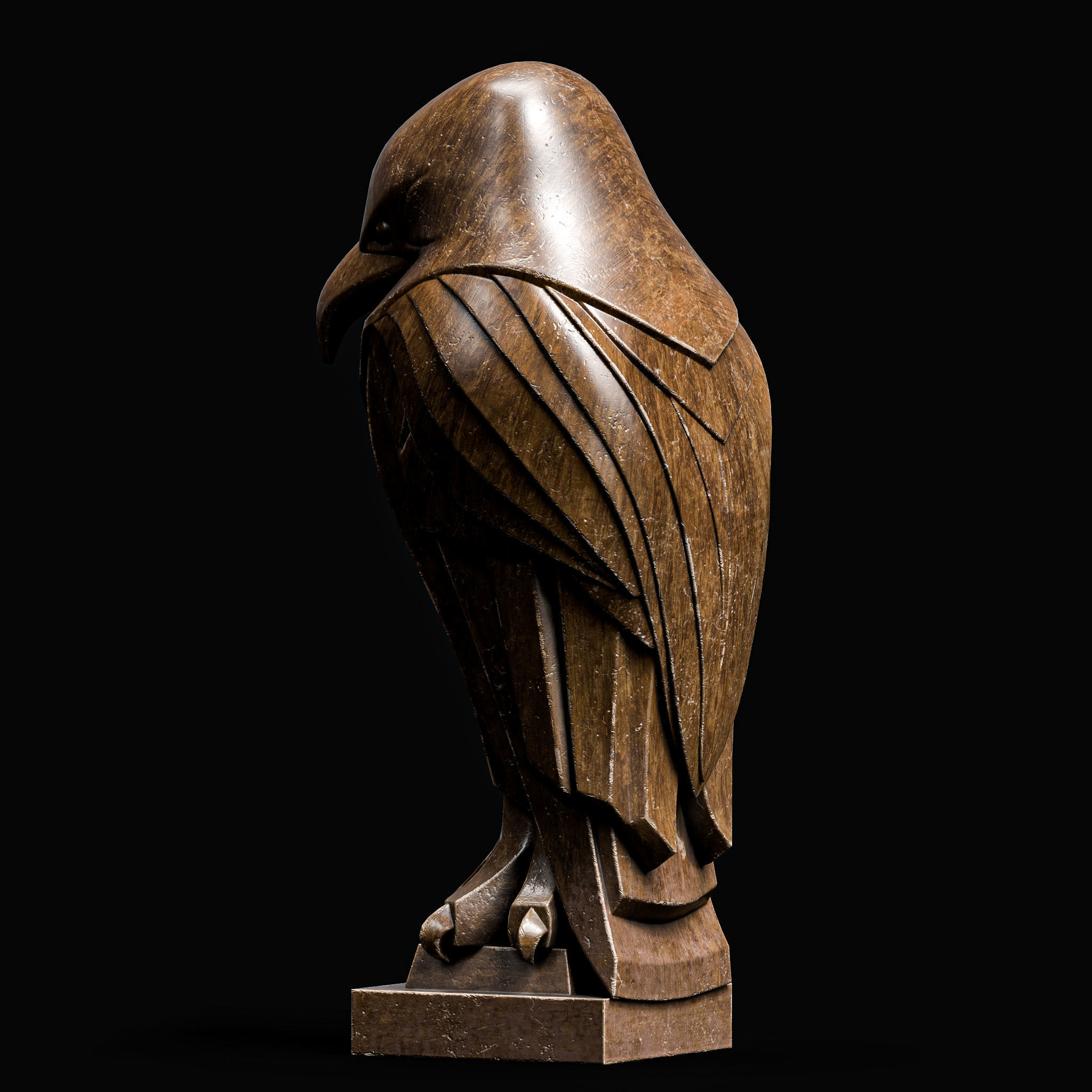 Eagle Bird Statue Sculpture Stylized Art Low-poly 3D model_4