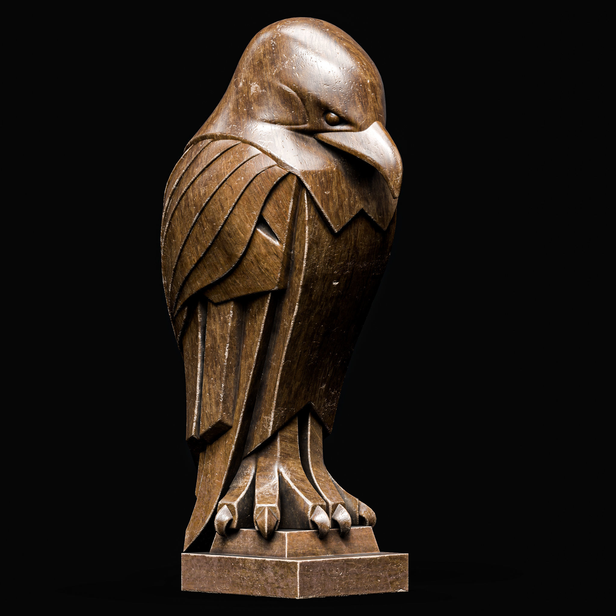 Eagle Bird Statue Sculpture Stylized Art Low-poly 3D model_2