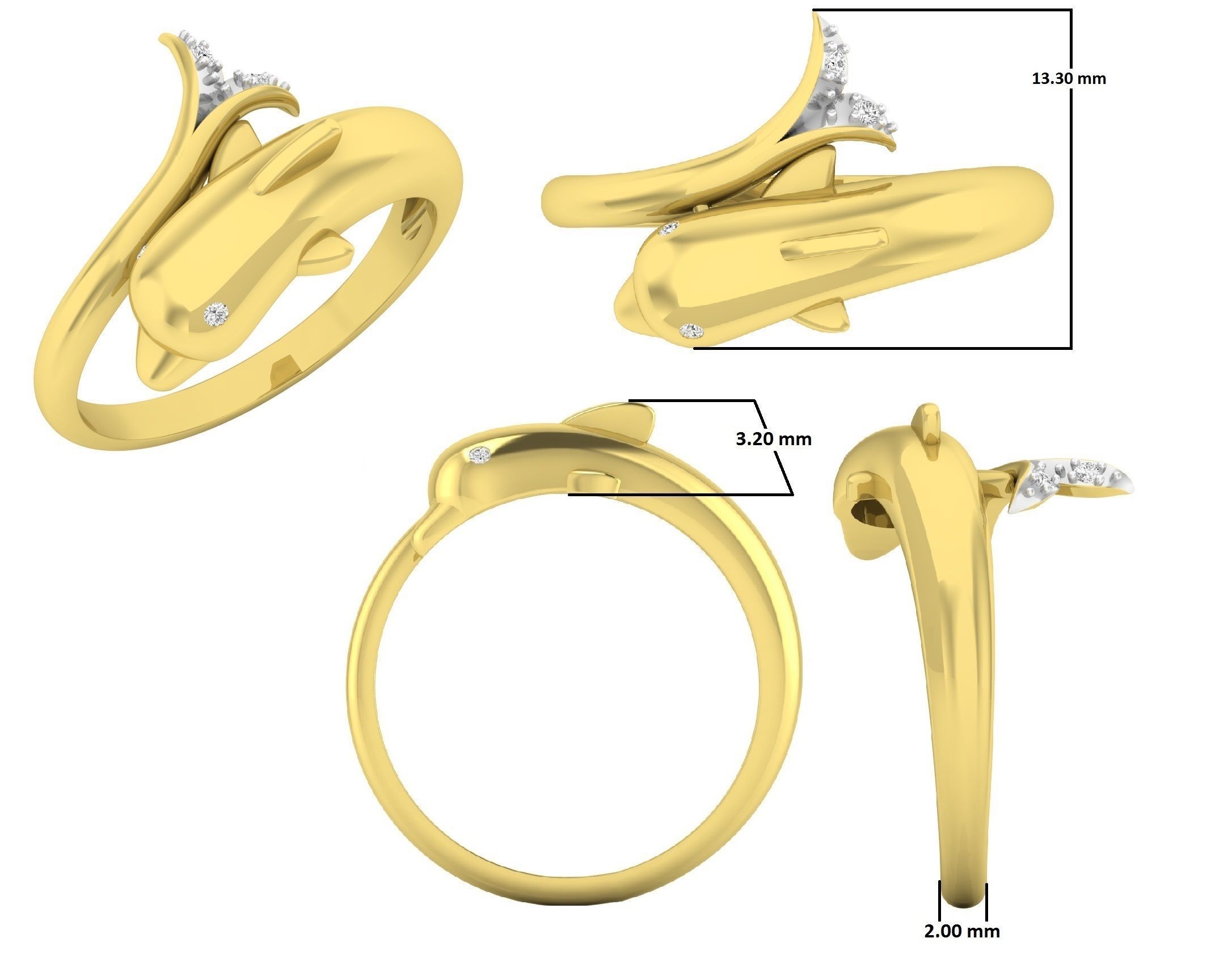 Dolphin Diamond Ring for woman 3D print model_8