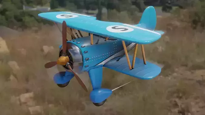 The Plane biplane flying in sky Low-poly 3D model