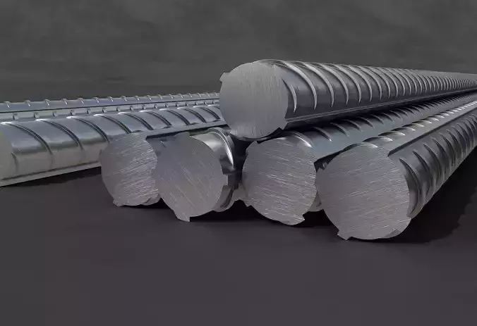 Rebar- Chrome Reinforcement -  threaded rod - building materials 3D model