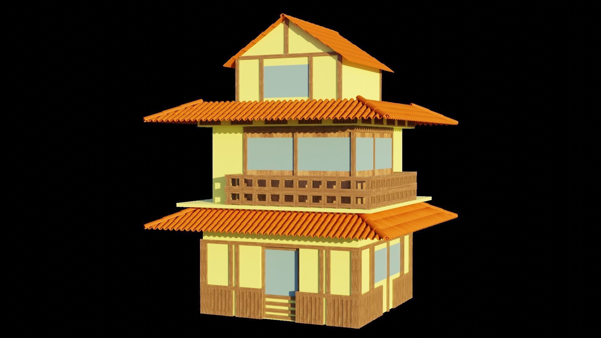 Japanese Style Houses-Anime- very cheap Low-poly 3D model_2