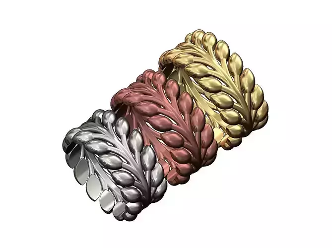 Rounded double row leaf motif band us size 6 7 8 