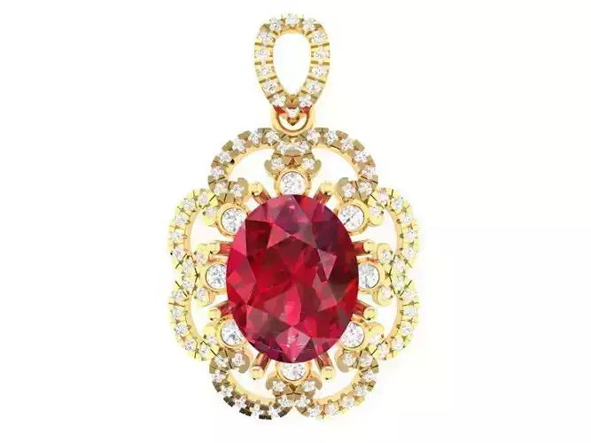 Elegant Oval Halo Gemstone Pendant for Women  297