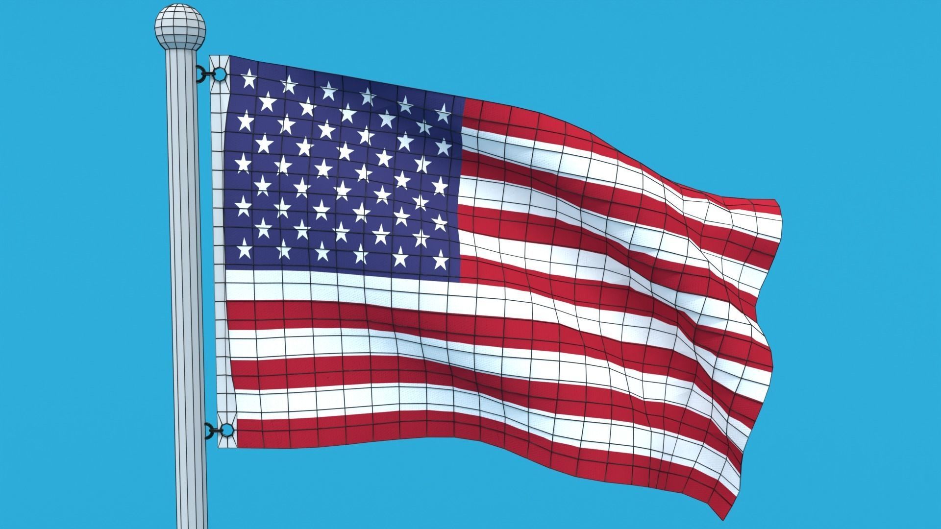 Low Poly Seamless Animated USA Flag Low-poly 3D model_17