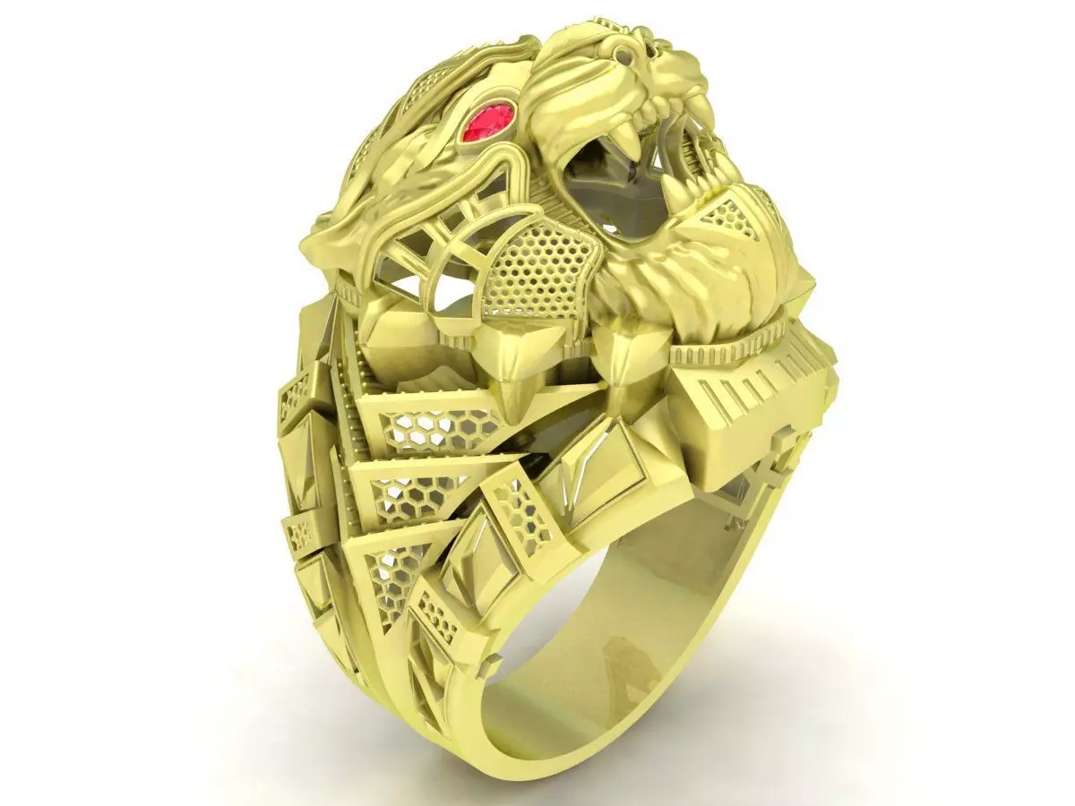 Modern Tiger Head Men Ring 307 3D print model