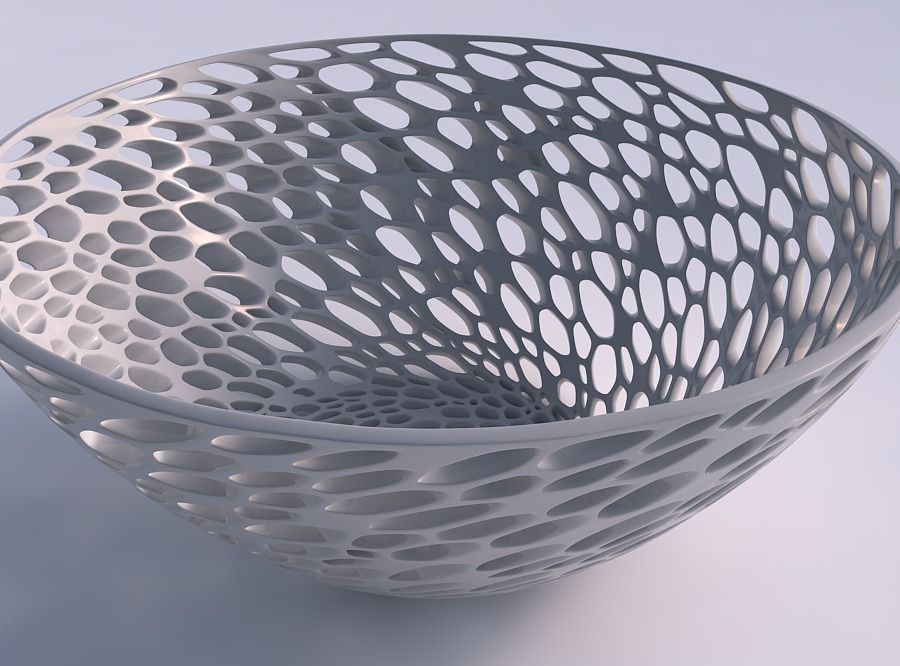 Bowl wide with organic lattice and twisted thickness 3D print model_0