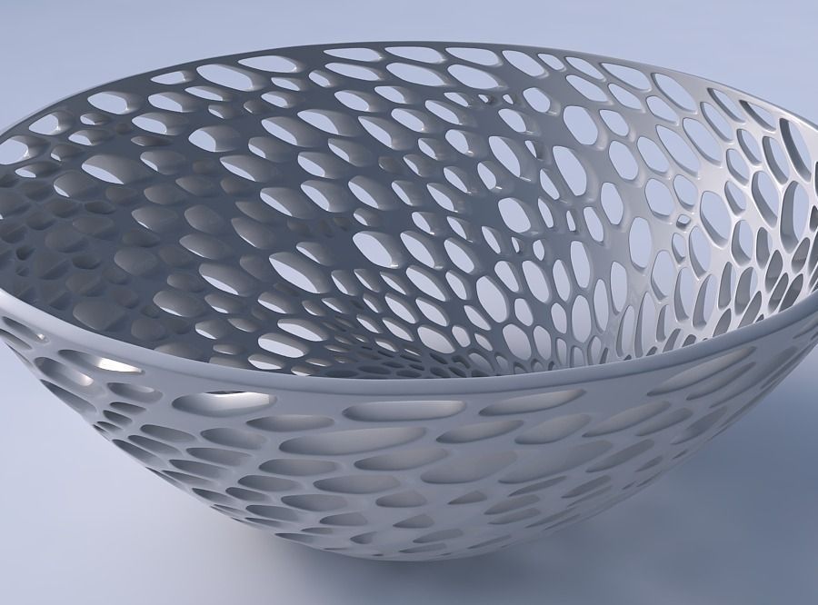 Bowl wide with organic lattice and twisted thickness 3D print model_3