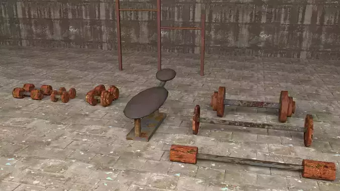 Rusty Gym Equipment  Low-poly 3D model