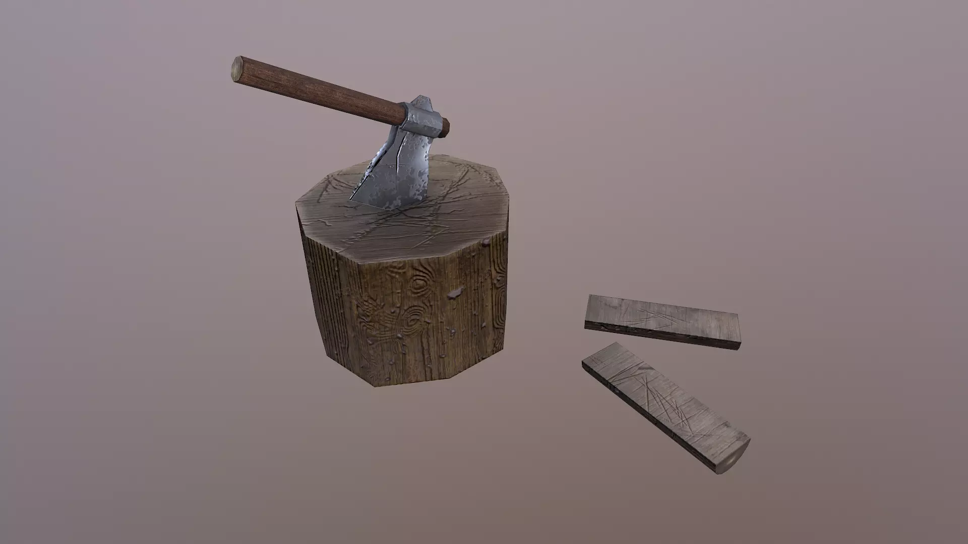 Axe and Stump Free low-poly 3D model