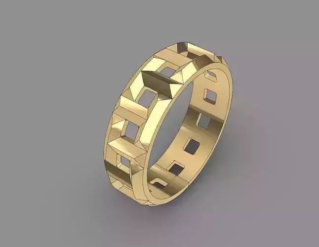 T-ring gold ring with squares