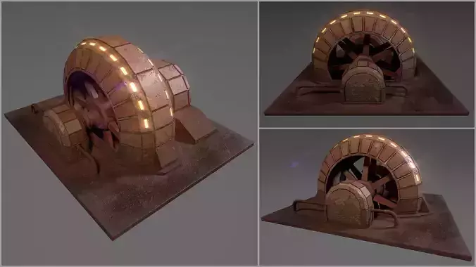 Rusty stylized rotating sci-fi generator Low-poly 3D model