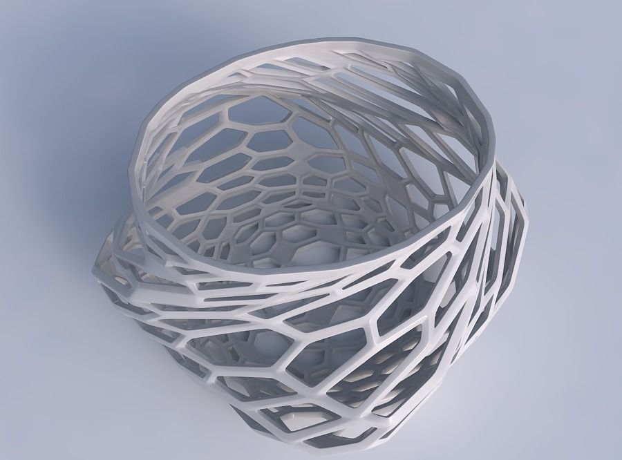 Bowl twisted elipse with faceted organic lattice 3D print model_1